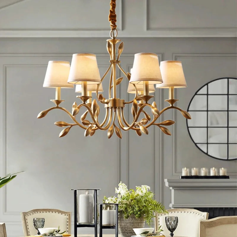 lustre rétro américain en or cuivre avec nuances fleur led - vue 4 sur 13