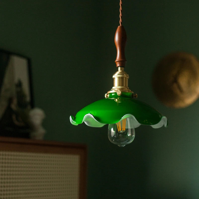 Suspension vintage en cuivre bois verre style américain edison - vue 4 sur 30