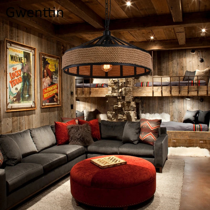suspension rétro en corde de chanvre pour décoration intérieure - vue 3 sur 7