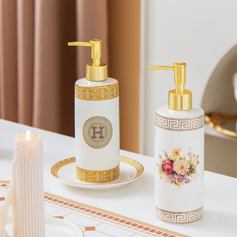 WHYOU-Cermic Liquid Soap Dispensers, Lotion Bottle, Emulsion, Latex Hand Wish Bottles, Light Luxury Bathroom Accessories Set