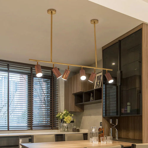 Moderner LED-Kronleuchter aus Nussbaumholz für die Wohnungsdekoration - vue 2 sur 7