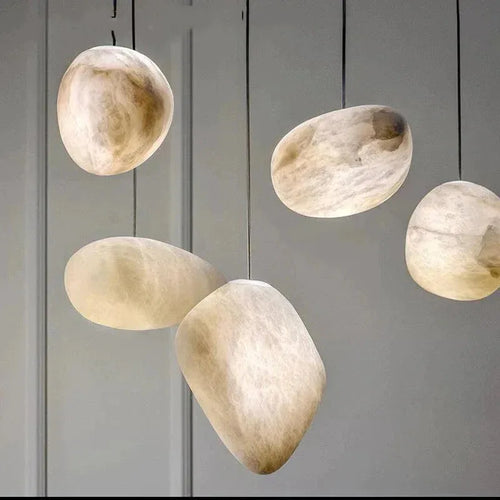 LED-Pendelleuchte aus Gips Schneeflocke mit Marmorstruktur - vue 3 sur 10