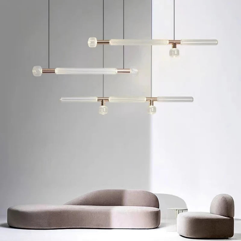 suspension tubes lumineux en verre transparent design nordique réglable - vue 4 sur 20