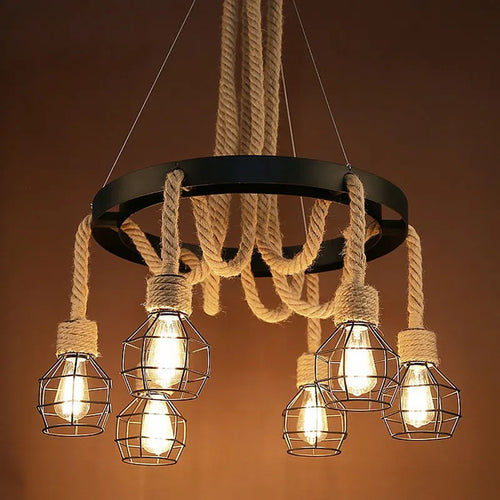 lustre rétro style industriel en corde de chanvre