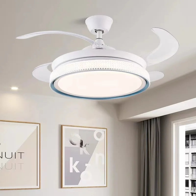 ventilateur de plafond moderne led intelligent avec 4 pales rétractables - vue 5 sur 18