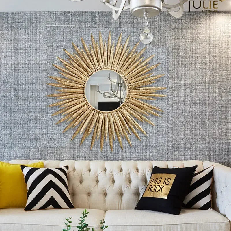 miroir mural décoratif en fer forgé tournesol design européen 3D - vue 4 sur 7