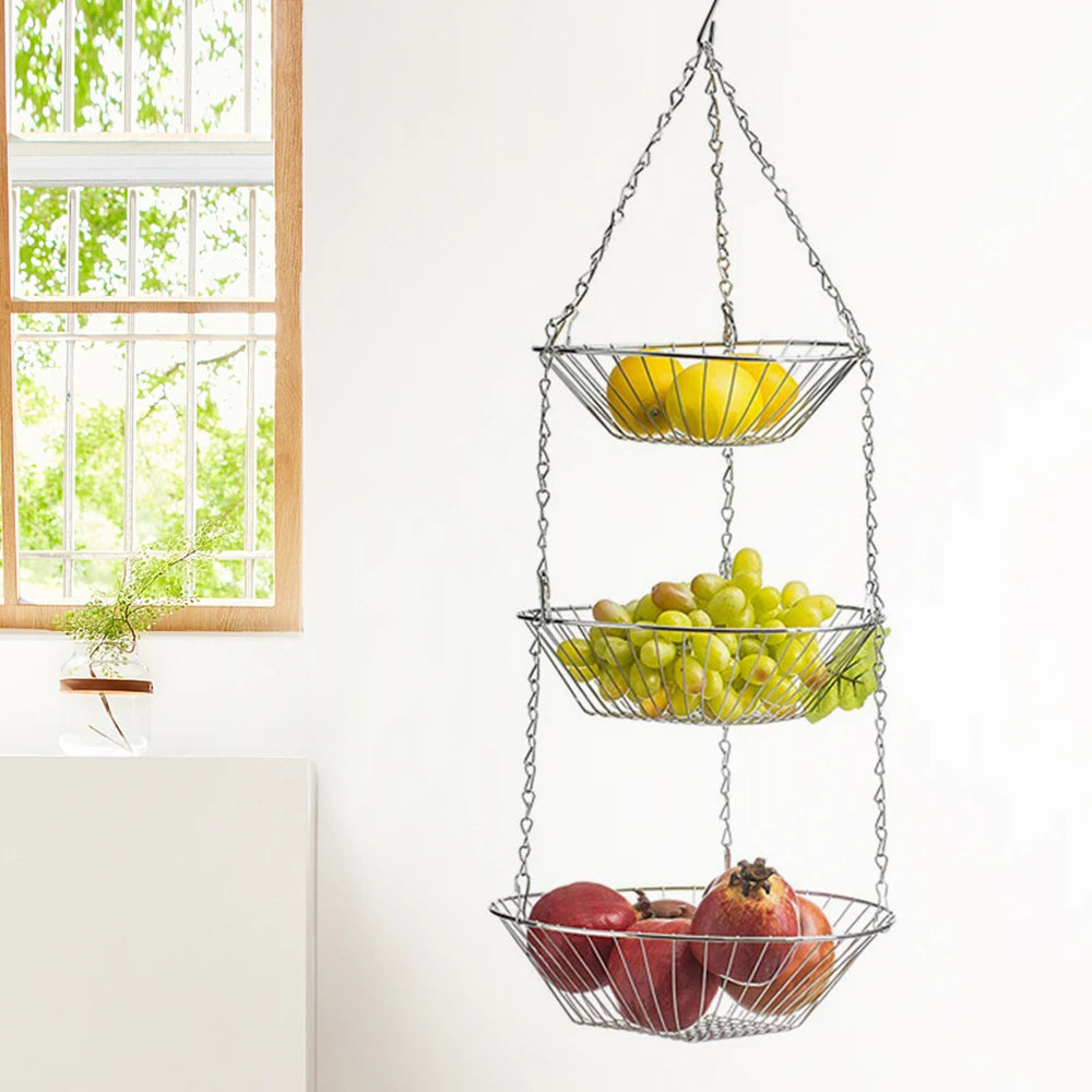 panier à fruits suspendu à 3 étages avec crochet réglable - vue 7 sur 6