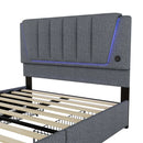 Upholstery bed, 140x200cm, bed with slatted frame (without mattress), remote control room light, bed with four drawers, adjustable