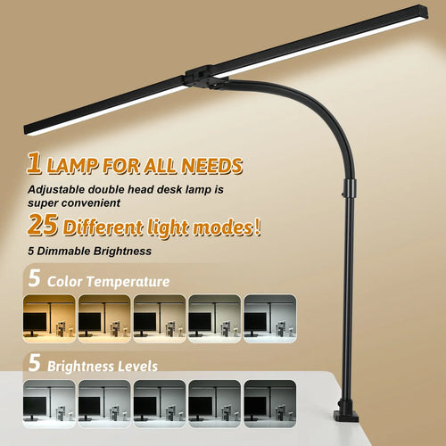 lampe de bureau à double tête à pince led adjustable - vue 5 sur 8