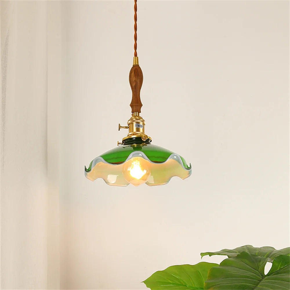 Vintage Pendelleuchte aus Kupfer mit Glasschalter - vue 4 sur 12