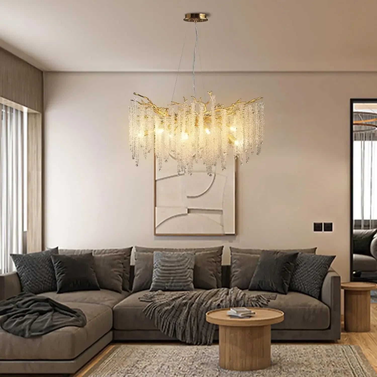 lustre à pampilles en cristal pour éclairage intérieur à LED - vue 5 sur 16