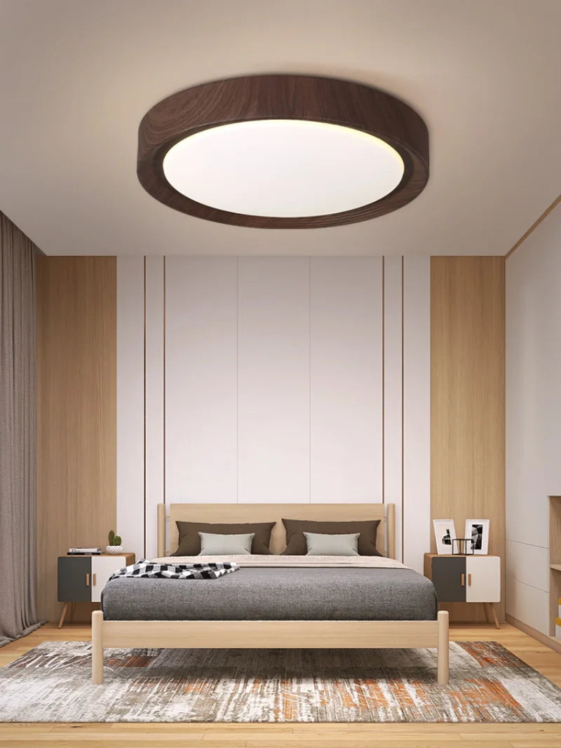 plafonnier led design nordique en bois et fer décoratif - vue 3 sur 11