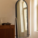 Adjustable solid wood full body mirror, magazine bookshelf mirror, floor standing retro with wheel fitting mirror