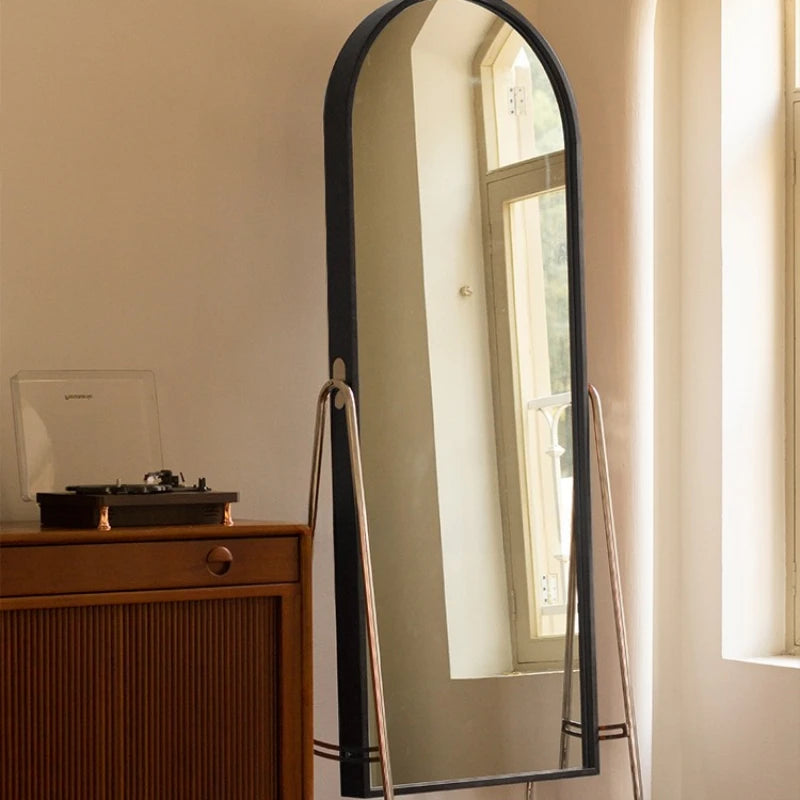 Adjustable solid wood full body mirror, magazine bookshelf mirror, floor standing retro with wheel fitting mirror