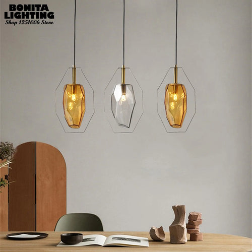 Kristall-Pendelleuchte mit Metallring nordisches Design elegant - vue 6 sur 8