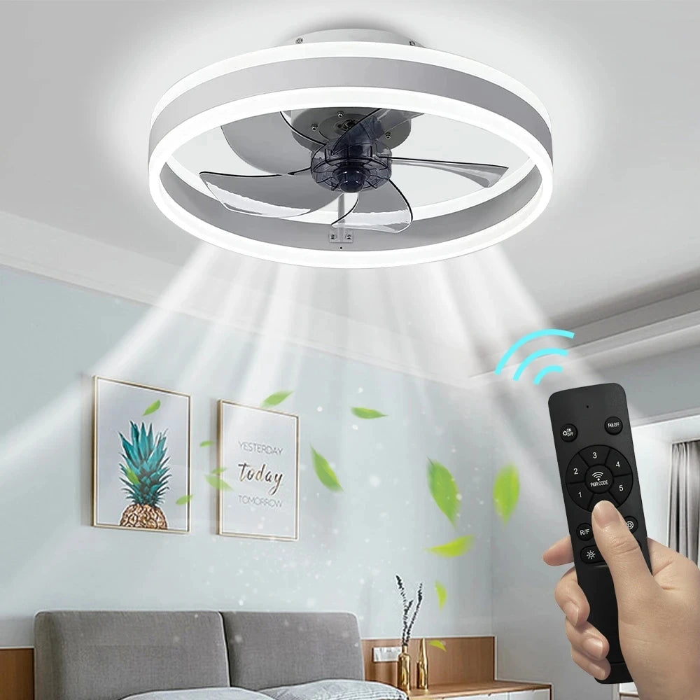 Plafond moderne à LEDs ventilateur lumières synchronisation ventilateur électrique chambre décor ventilateur lampes suspendues pour plafond moderne décoration de la maison - vue 3 sur 8