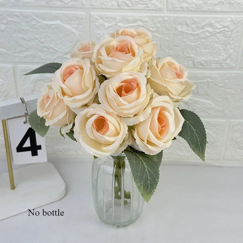 bouquet de 10 roses artificielles en soie décoratives pour événements - vue 10 sur 14