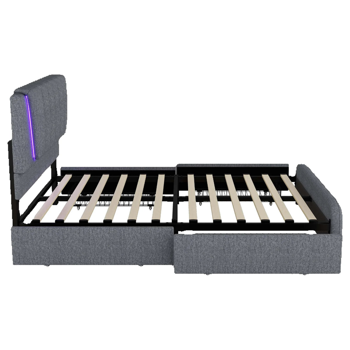 Upholstery bed, 140x200cm, bed with slatted frame (without mattress), remote control room light, bed with four drawers, adjustable