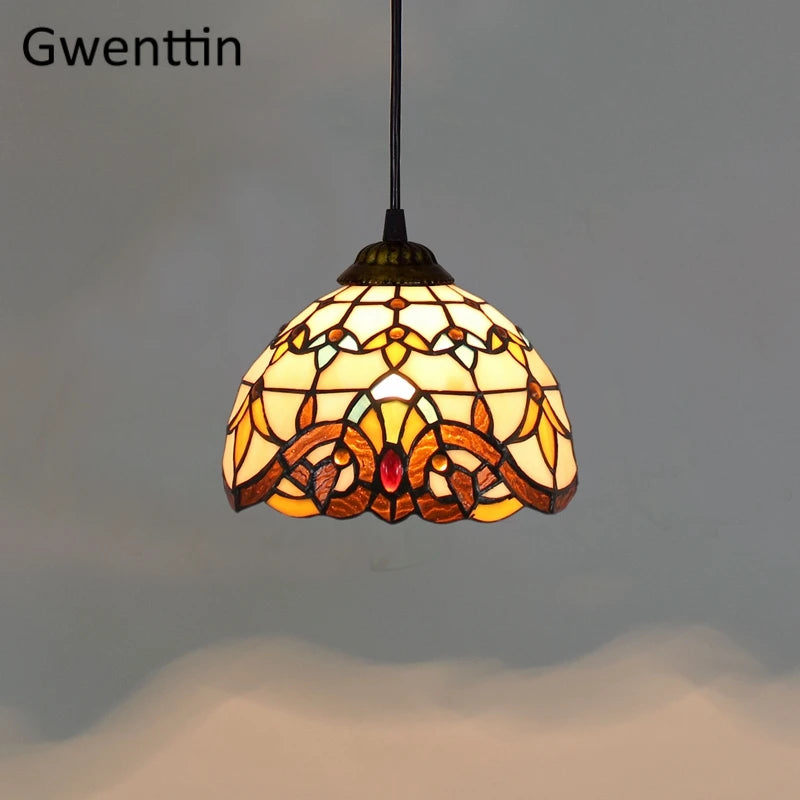 Vintage Tiffany Pendelleuchte aus dekorativem Glas für modernes Interieur - vue 19 sur 28