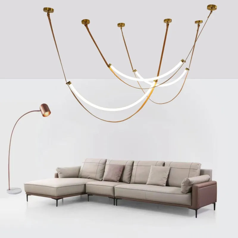 ceinture en cuir moderne avec suspension led pour décoration luminaire - vue 5 sur 14