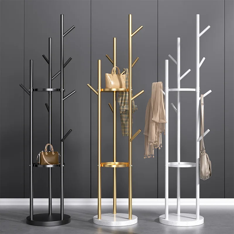 Marble Metal Clothes Coat Rack Clothing Rack Stand 3 Storage Shelves and Hooks, Enterway Hall Tree for Hanging Jackets, Hats,Bag