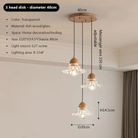 Moderner nordischer LED-Kronleuchter aus Holz und Glas im japanischen Stil