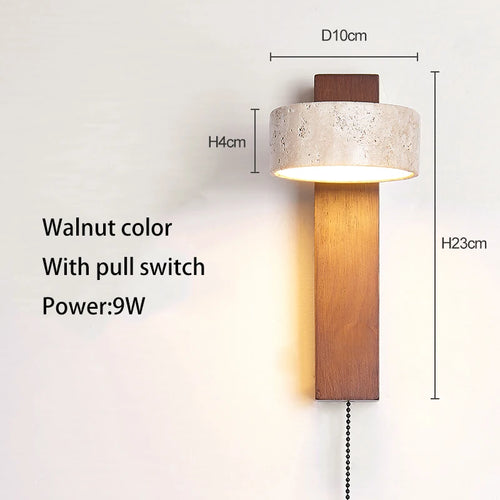 Wandleuchte aus Walnussholz mit LED und Drehschalter - vue 10 sur 9