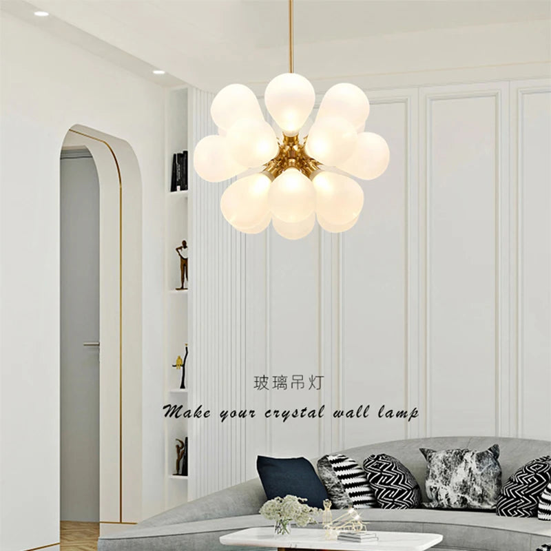 lustre nordique boule verre led décoration maison suspendu - vue 5 sur 10