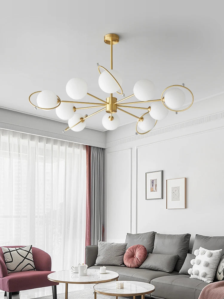 lustre moderne en cuivre avec décor en verre minimaliste