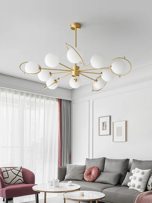 lustre moderne en cuivre avec décor en verre minimaliste