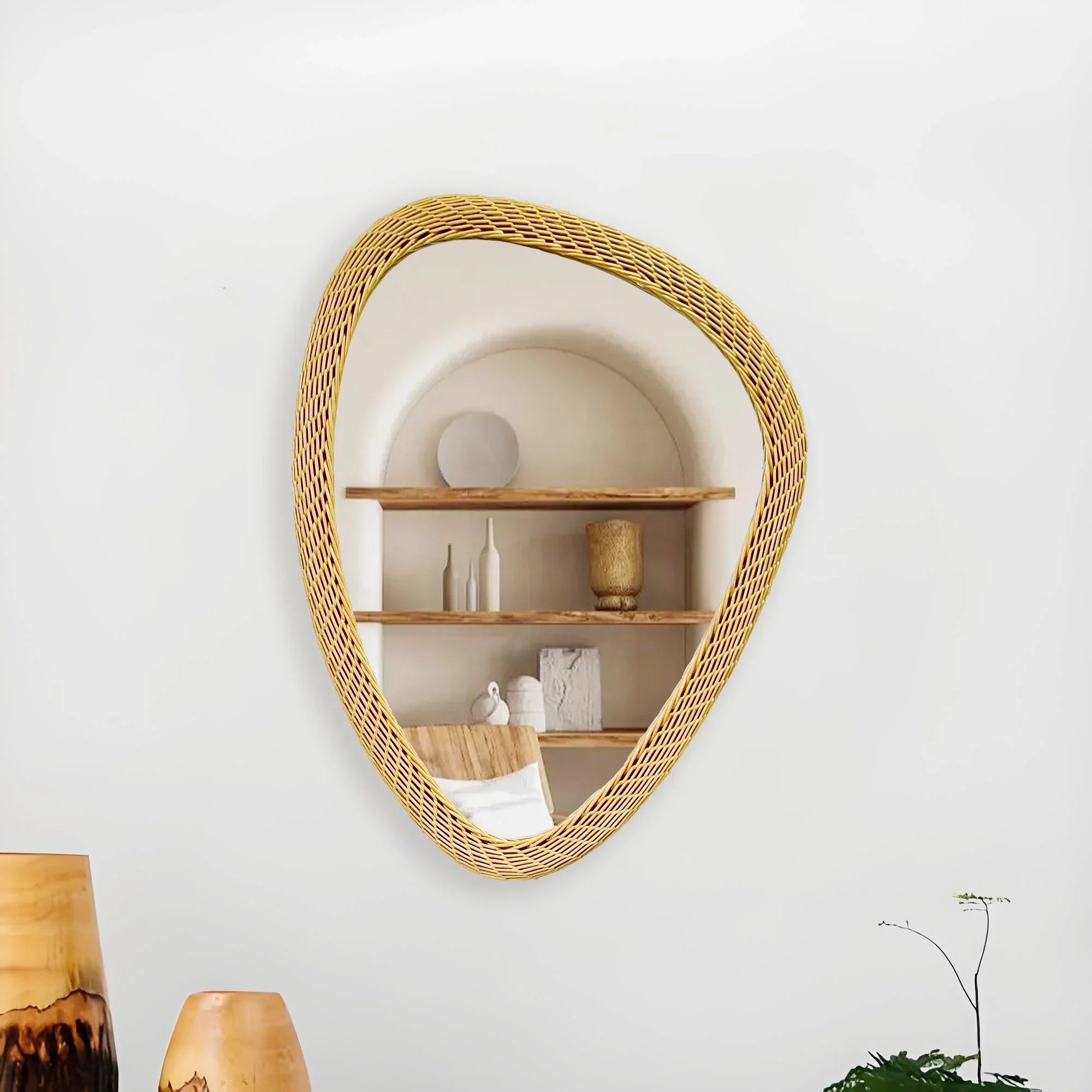 miroir bohème tissé en rotin fait main décoration artisanale - vue 5 sur 6