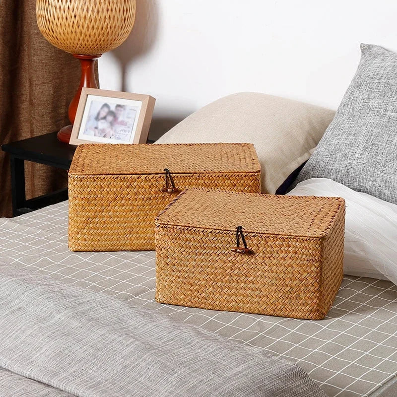 panier de rangement tissé avec couvercle pour bijoux et objets divers - vue 4 sur 11