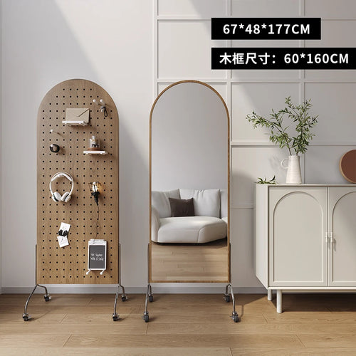 Adjustable solid wood full body mirror, magazine bookshelf mirror, floor standing retro with wheel fitting mirror - vue 13 sur 18