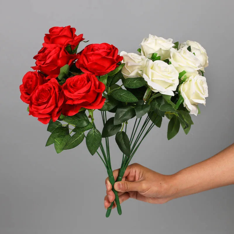 bouquet de roses artificielles en soie pour décoration intérieure - vue 2 sur 15