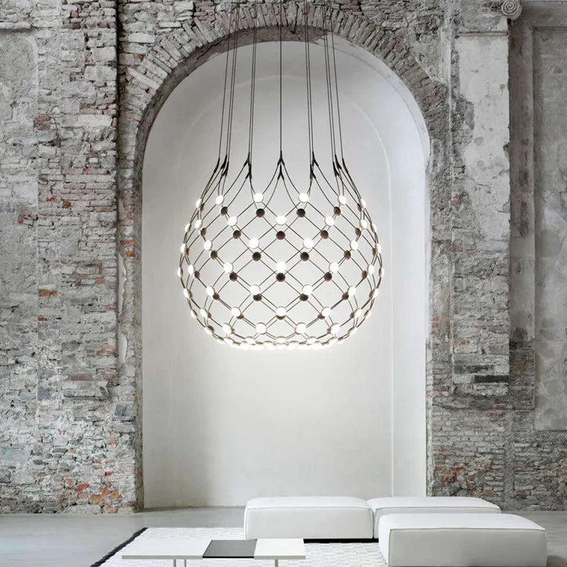 Lustre Designer italien Led nordique noir blanc salle à manger filet de pêche - vue 7 sur 10
