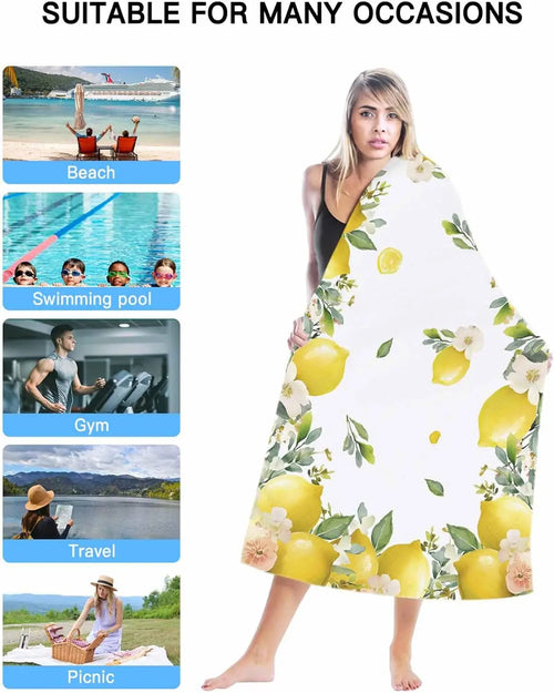 Serviette de plage microfibre citron motif floral été