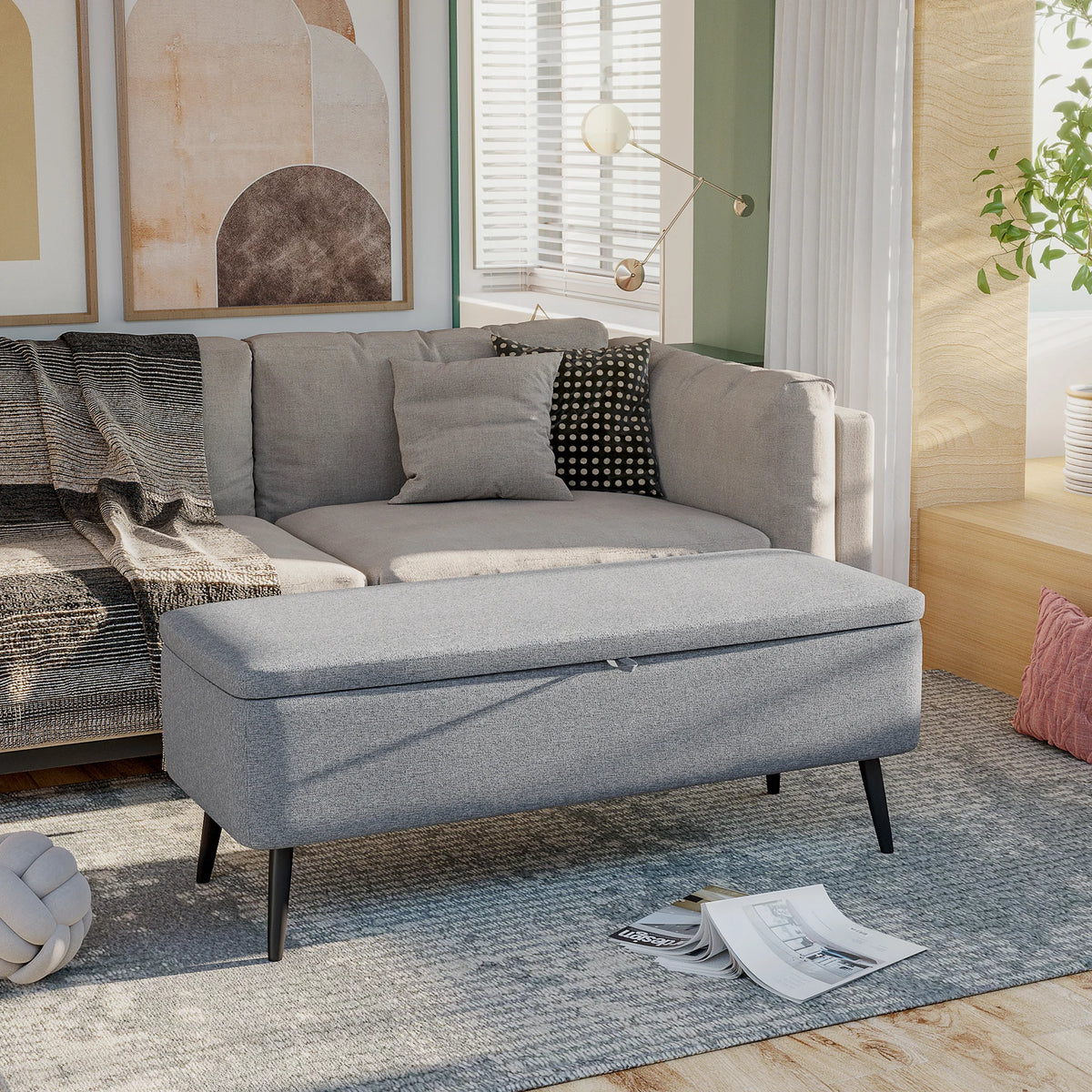 HOMCOM storage bench upholstered in linen with flip cover 101x38,5x44,5 cm
