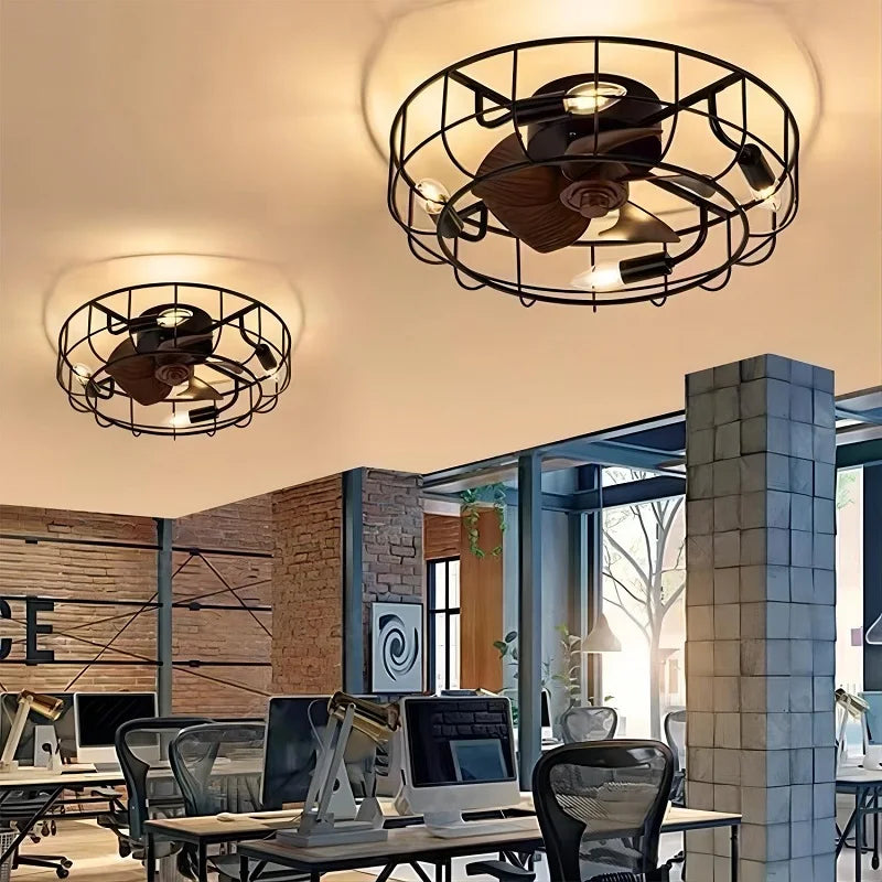 plafonnier rétro avec ventilateur et lumière design moderne - vue 4 sur 8