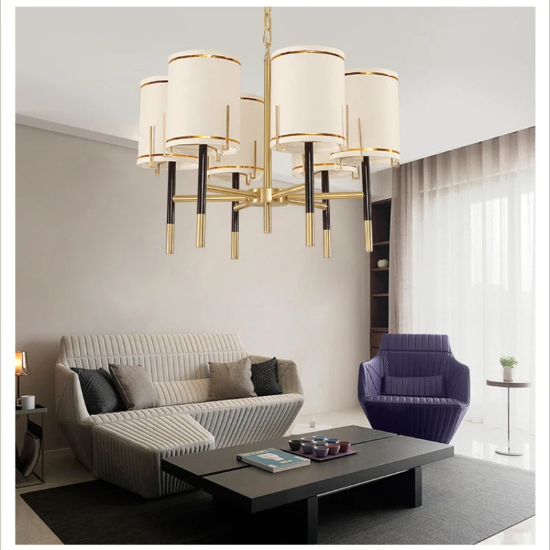Lustre design luxe Cuivre avec abat-jour style américain