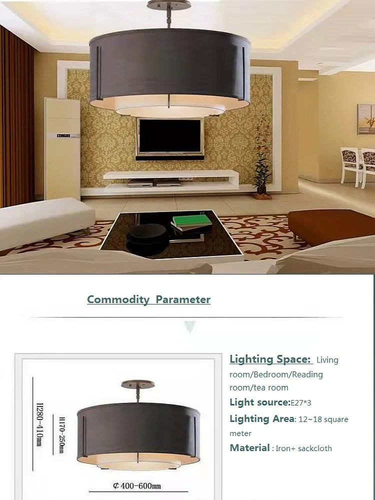 Chinesische LED-Deckenleuchte aus künstlerischem Stoff, dekorative sanfte Lampe - vue 7 sur 8