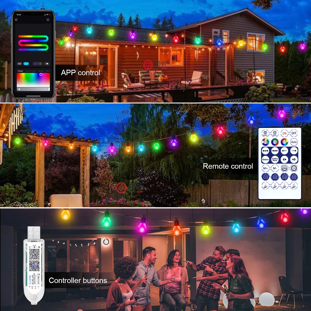 guirlande lumineuse led extérieure étanche bluetooth 25 ampoules décoratives - vue 6 sur 6