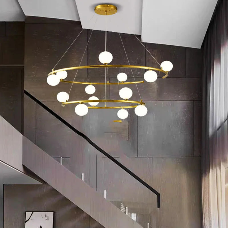 lustre moderne avec 13 boules de verre pour hôtel fil réglable - vue 5 sur 7