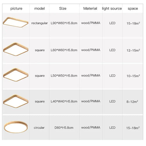 plafonnier en bois moderne avec télécommande intelligente et éclairage LED