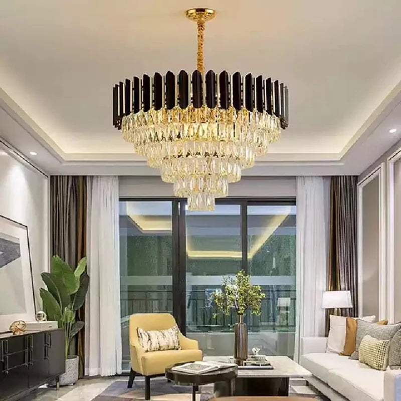 Moderner LED-Kronleuchter aus Kristall in luxuriösem Design – rund oder lang - vue 4 sur 18