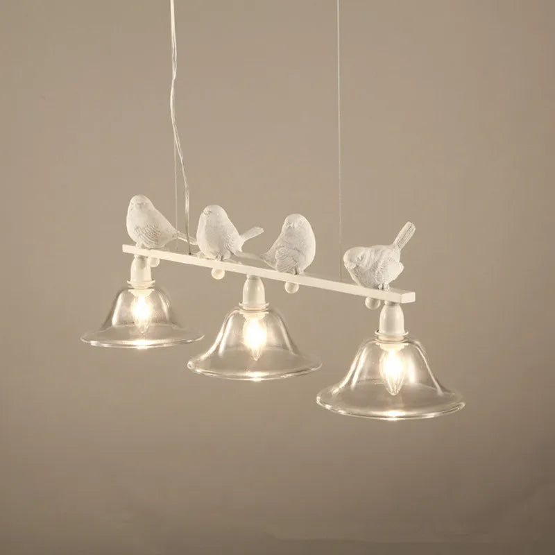 lustre nordique en fer verre et résine avec oiseaux - vue 5 sur 7