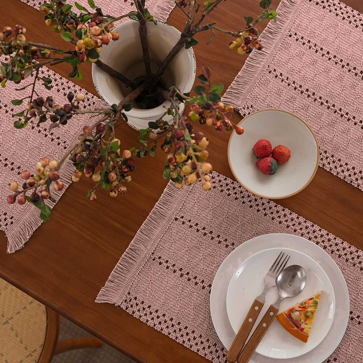 Chemin de table brodé style français franges déco - vue 6 sur 6