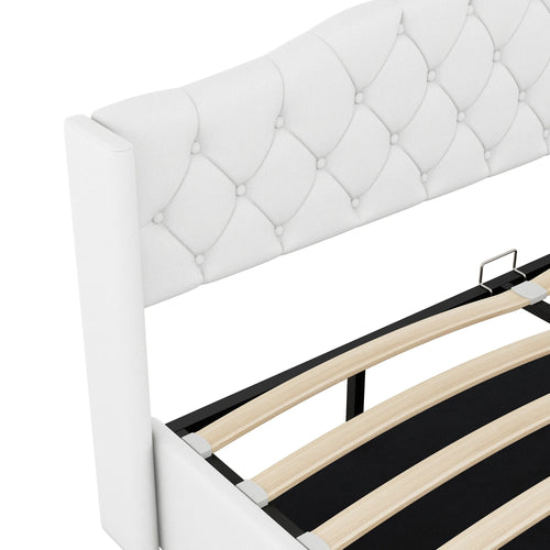 VSOGA 180 X 200CM Multifunctional Flat Bed with Hydraulic Storage, White - vue 6 sur 8