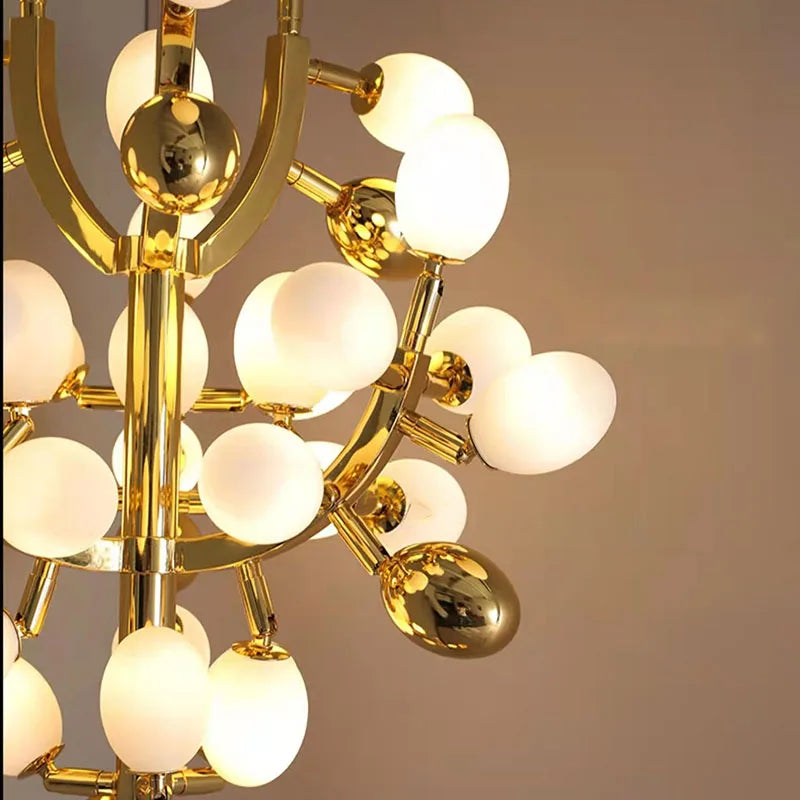 Nordic modern grape design LED floor lamp, gold G9 bulb, dining room, bedroom, sofa, white glass, home decoration floor lamp - vue 6 sur 7