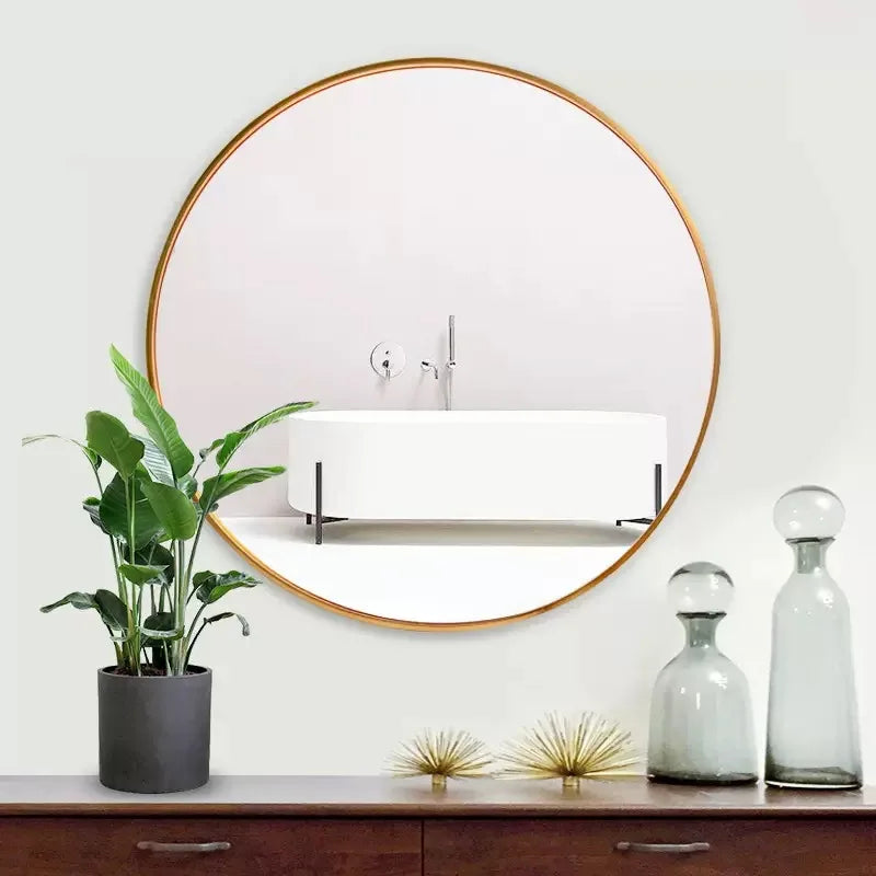 miroir rond moderne avec cadre en aluminium pour décoration murale - vue 6 sur 6