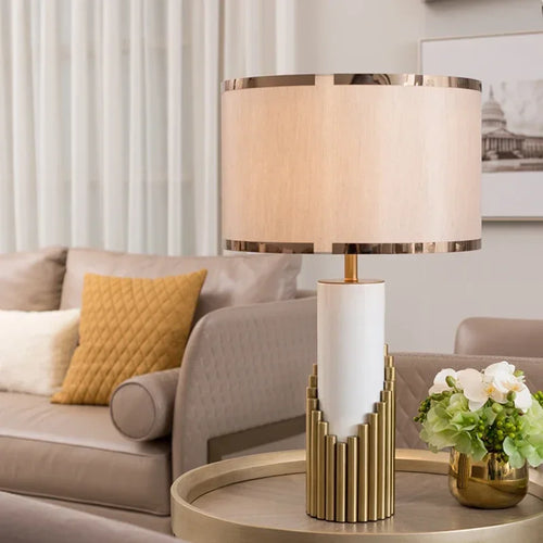 Italy Design High Quality  Table Lamp Led Desk Light with Marble Foot Fabric Shade - vue 4 sur 7